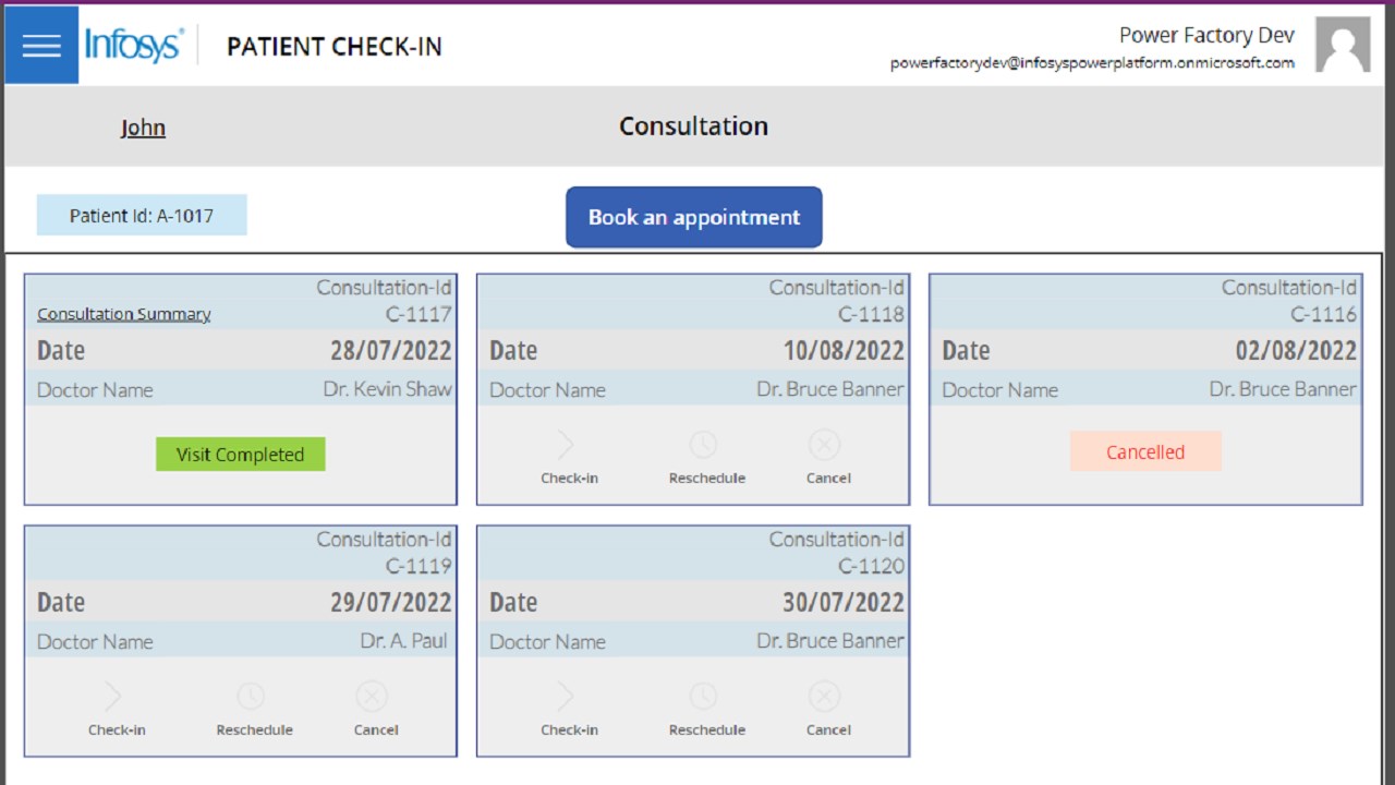 Snapshot 1 of Infosys Patient Check-in