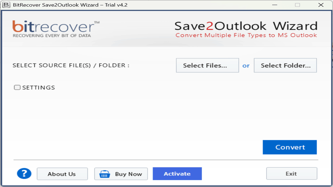 Snapshot 1 of BitRecover Save to Outlook Software