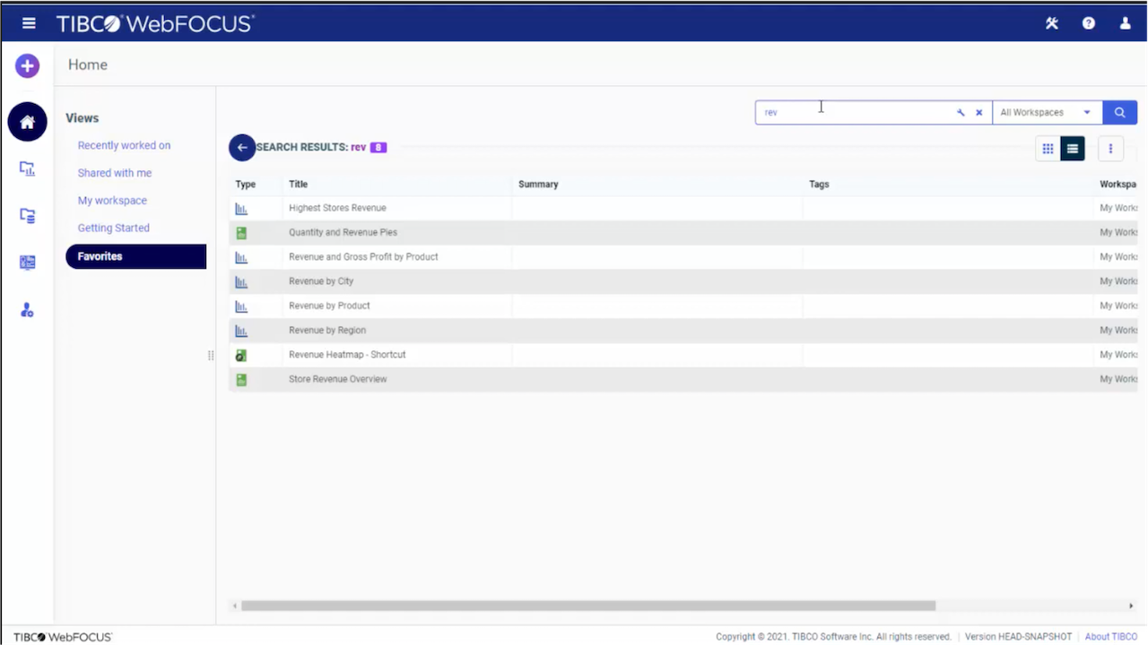Snapshot 1 of TIBCO WebFOCUS