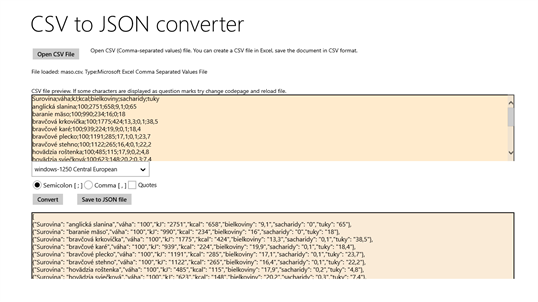 CSV to JSON Converter screenshot 1