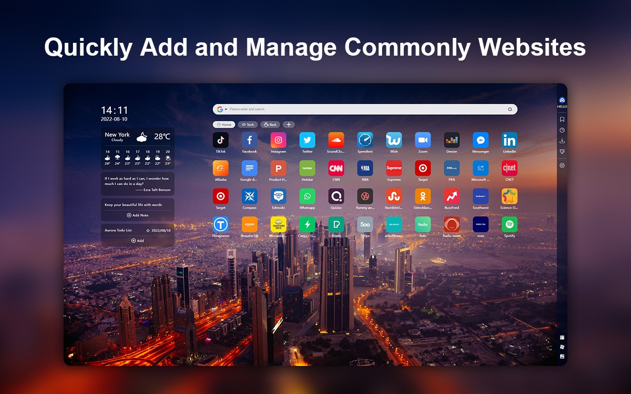 Aurora productive cozy new tab for edge browser