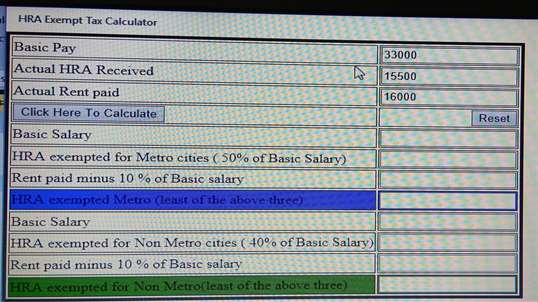 HRA Exempt Tax Calculator screenshot 1