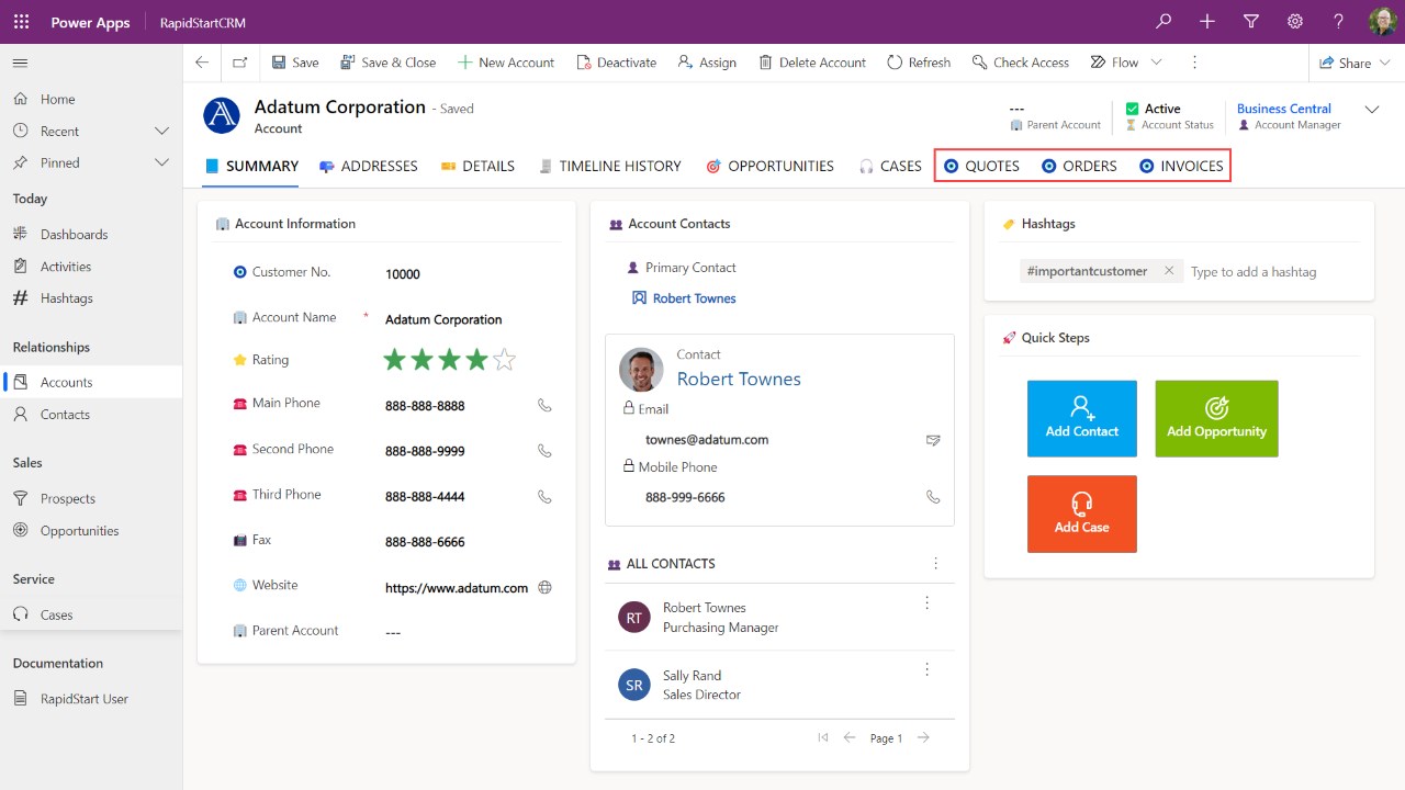 Snapshot 2 of Business Central Integration for RapidStart CRM