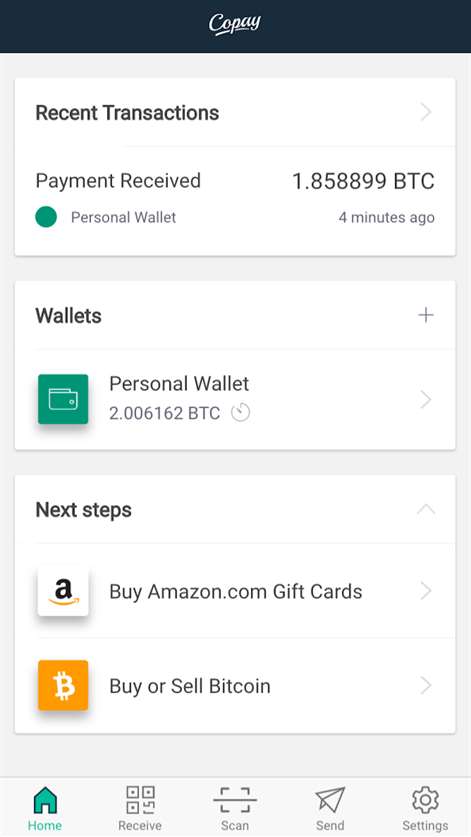 Copay - Secure Bitcoin Wallet Screenshots 1