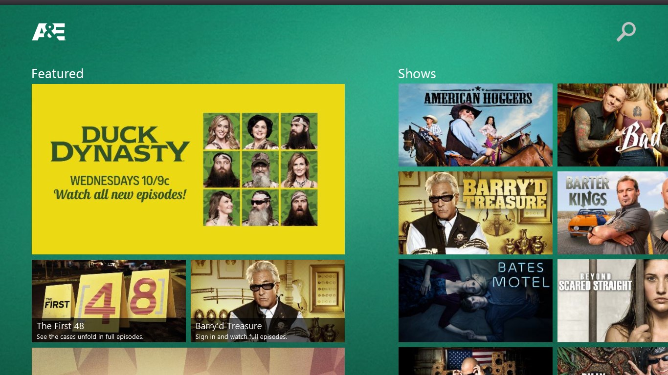 Screenshot: Featured Shows!