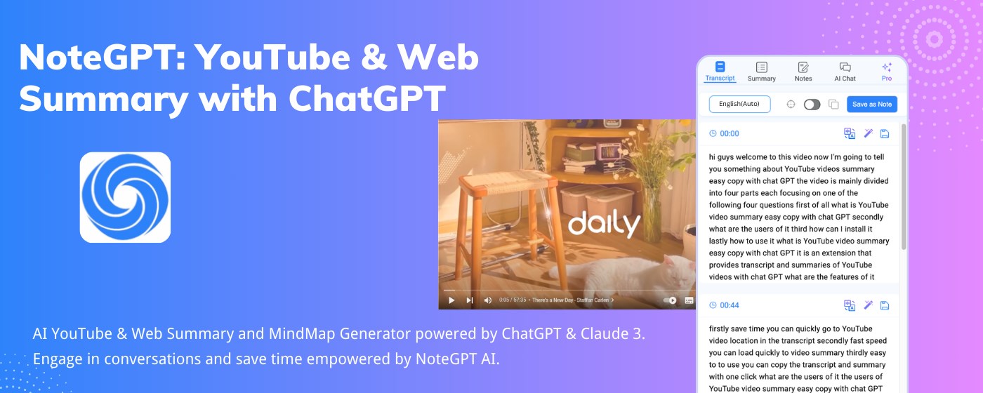NoteGPT: YouTube & Web Summary with ChatGPT marquee promo image