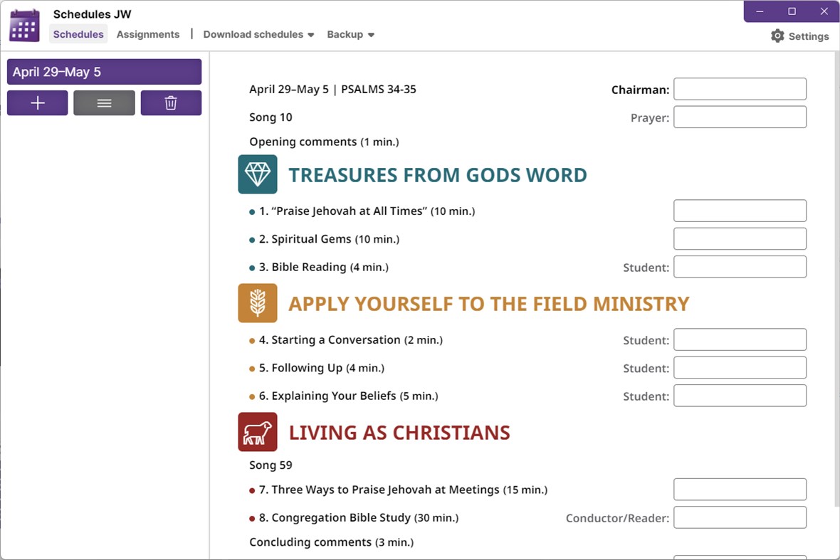#3. Schedules JW (Windows) 作者: From Brother to Brother