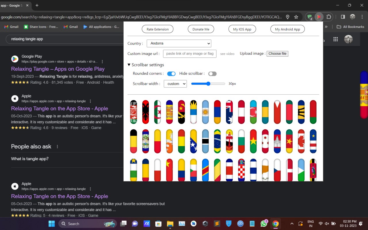 Country Flags Scrollbar