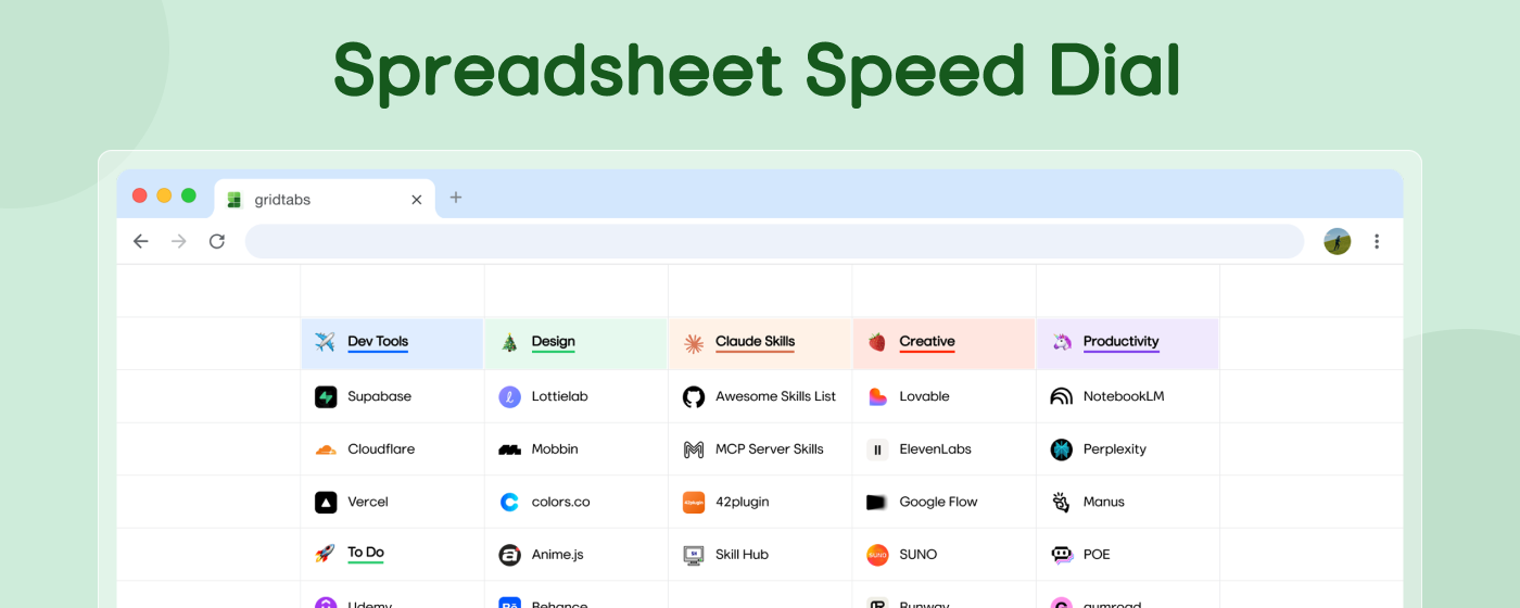 gridtabs – Bookmark Manager for New Tab