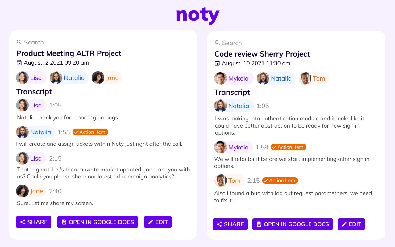 Noty - Google Meet Transcription & Analytics