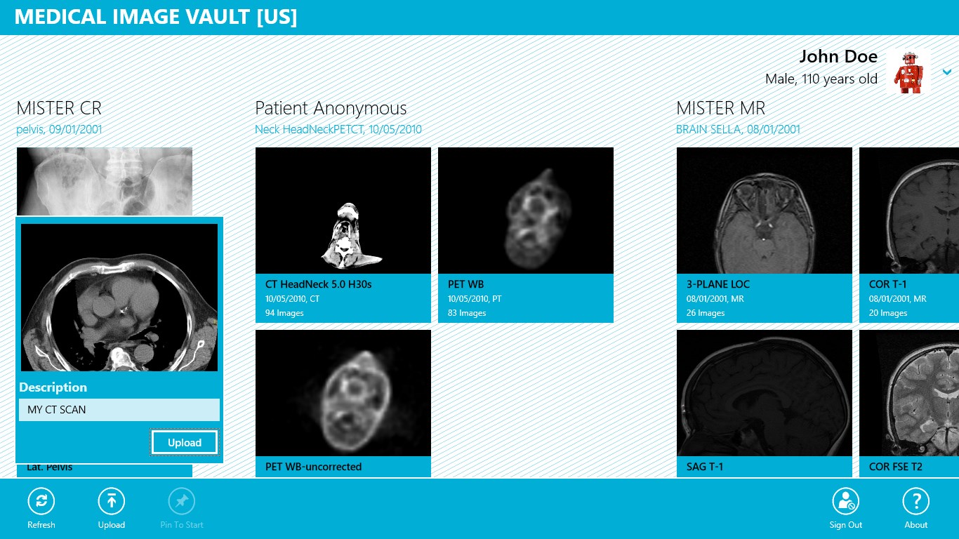 Upload images from your library or camera to HealthVault.