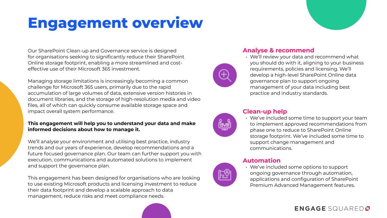 Snapshot 1 of Information Management: Clean-up, Back-up & Governance 3-month Assessment