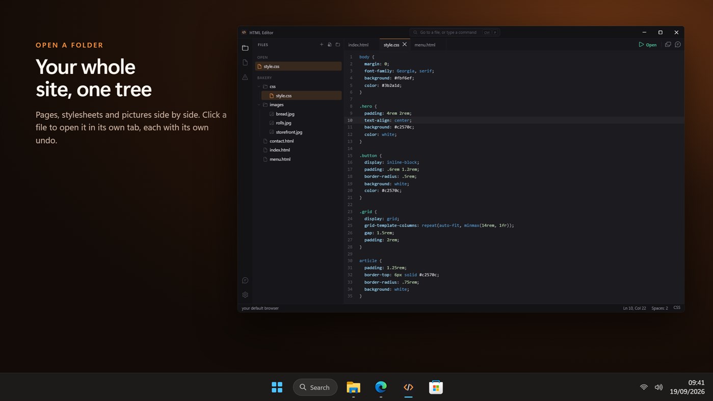 #5. Simple HTML and CSS Editor (Windows) De: EvlarSoft LLC