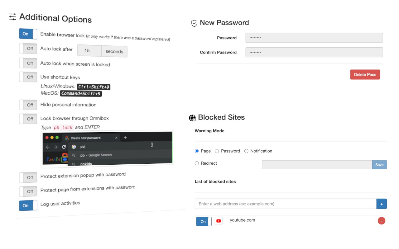 PassBrow: Browser Password/Site Blocking