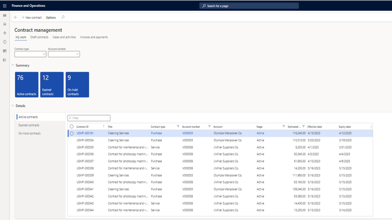 Snapshot 1 of Contract Management for Microsoft Dynamics 365