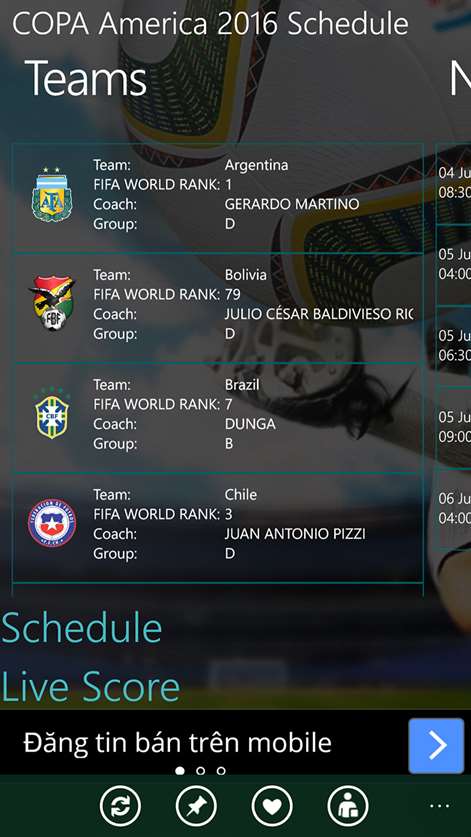 COPA America 2016 Schedule & Result Screenshots 2