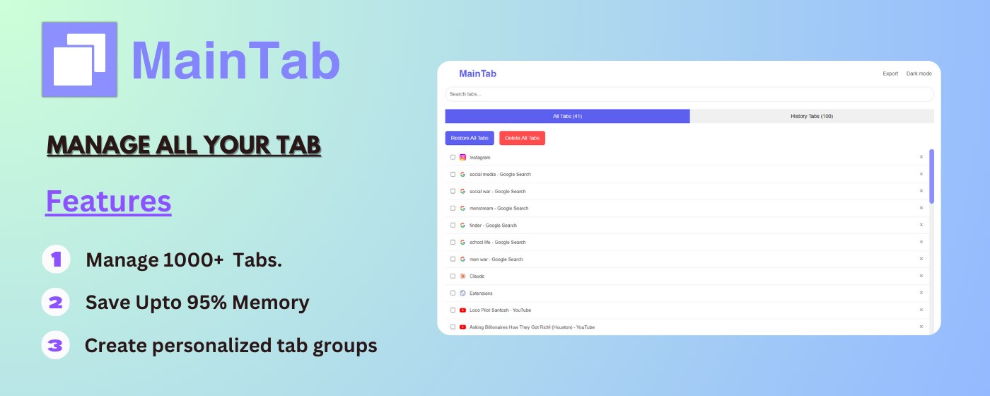 MainTab - Save Memory & Manage Tabs