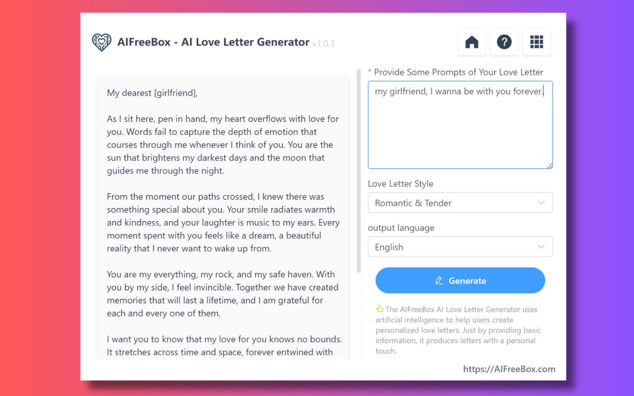Free AI Love Letter Generator - AIFreebox