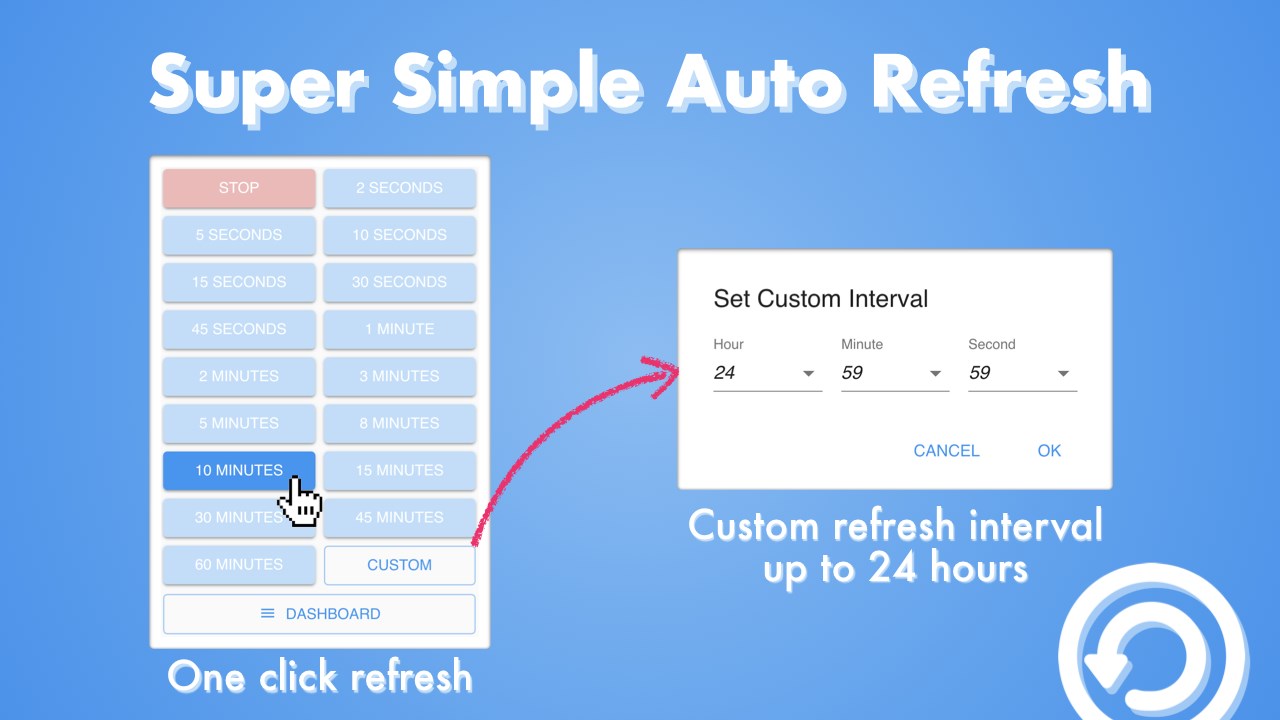 Super auto refresh Plus. Easy auto refresh. Simply auto. Tab auto refresh.