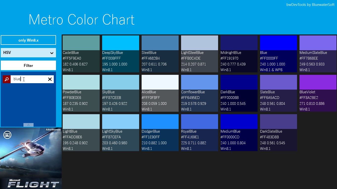 Blue Color Chart With Names