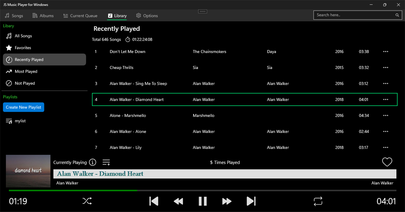 #5. JS Music Player for Windows (Windows) Ved: Jagadeesh K