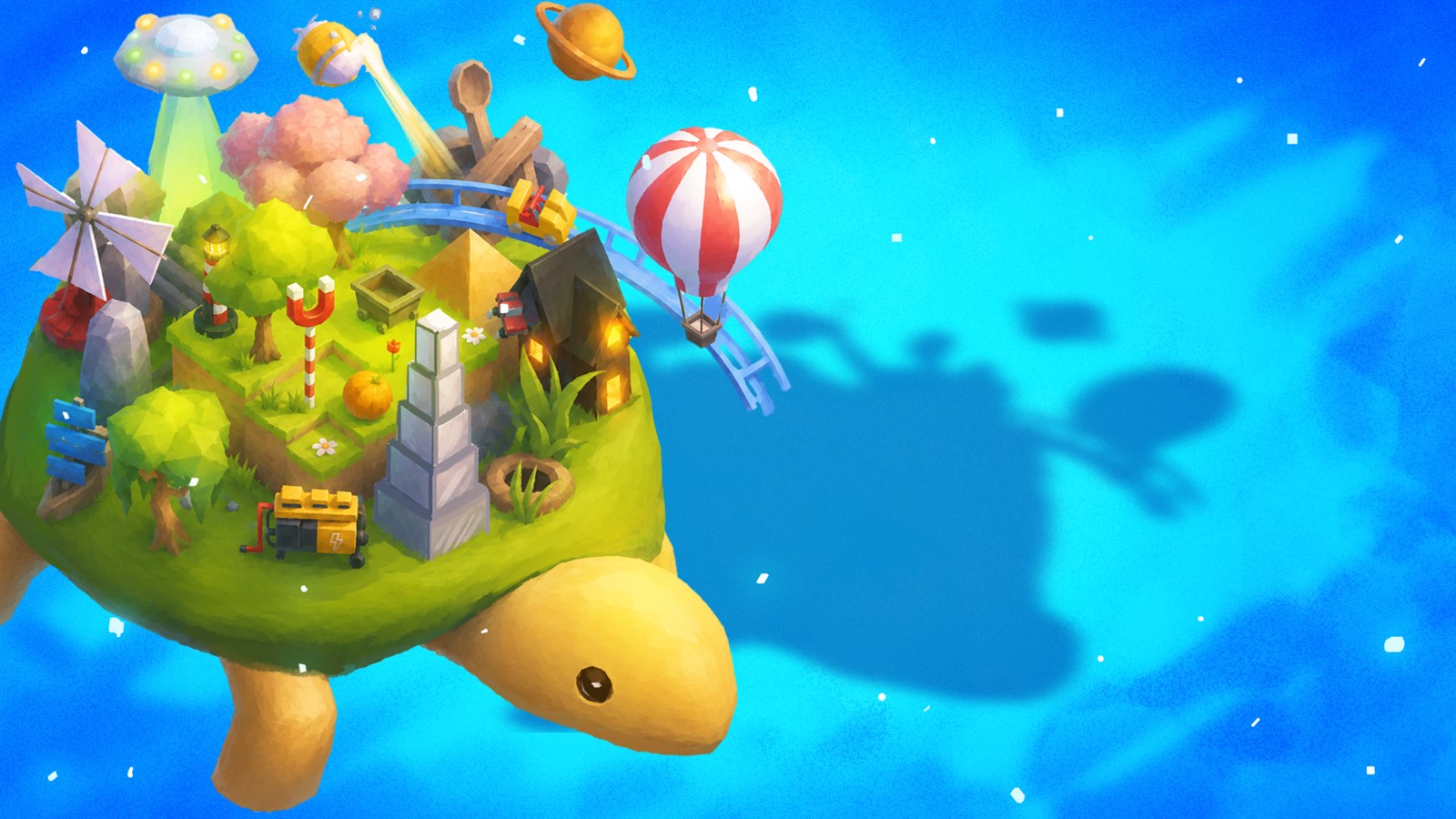 A tiny stylized landscape filled with resizable objects in Sizeable artwork
