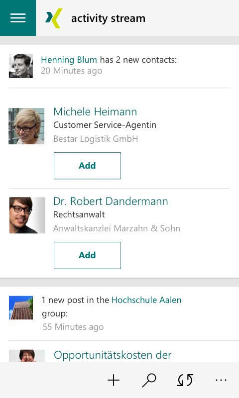 Screenshot: Activity stream
