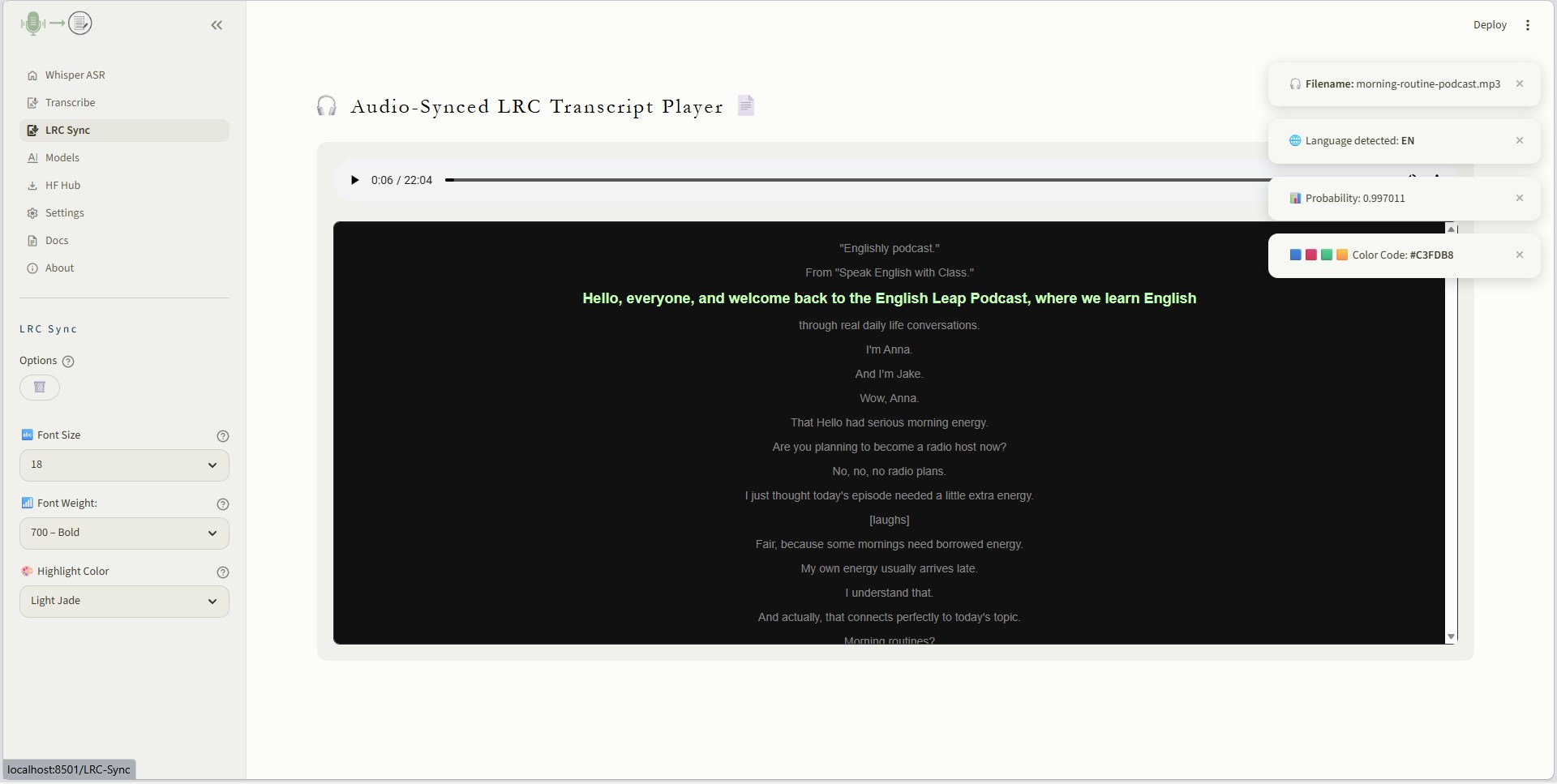 Whisper ASR screenshot