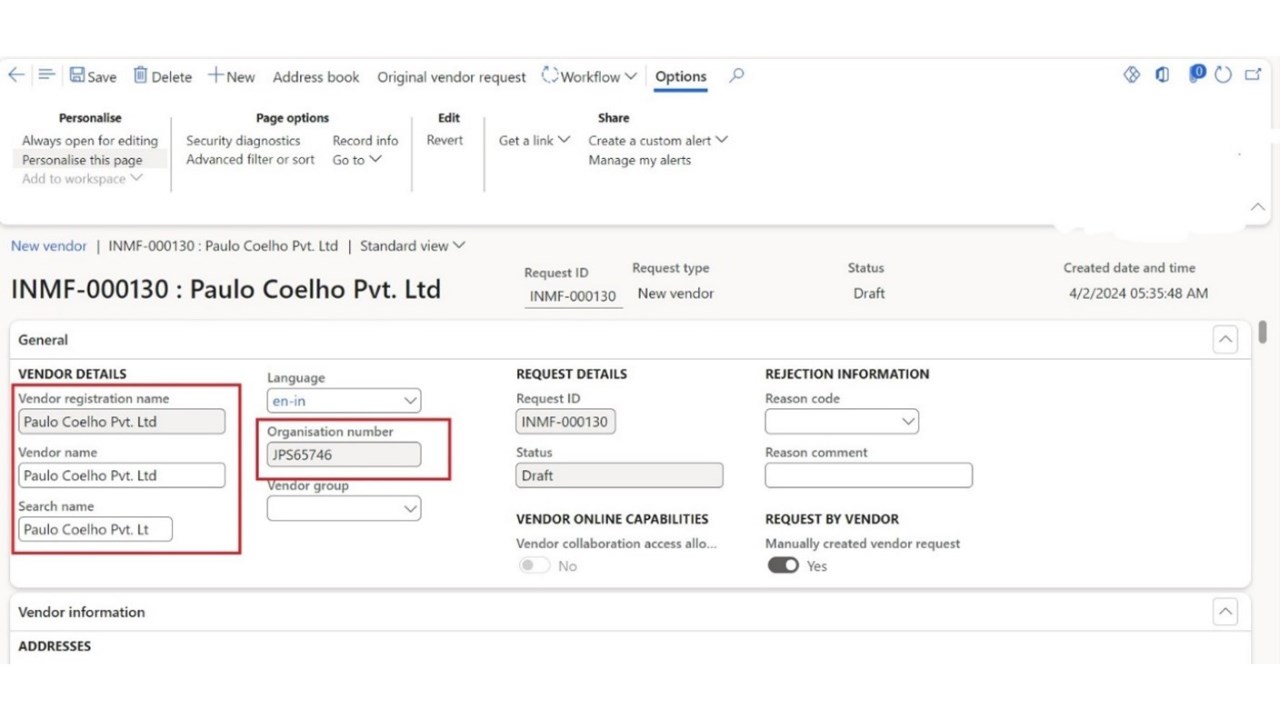 Snapshot 1 of Vendor Onboarding Solution