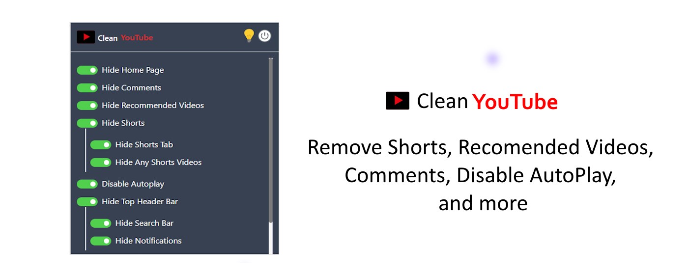 Clean YouTube - Remove Shorts, Comments, Related Videos marquee promo image