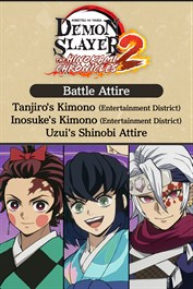 Traje de Batalha: Quimono de Tanjiro (Dist. de Entretenimento), Quimono de Inosuke (Dist. de Entretenimento) e Traje de Shinobi de Uzui