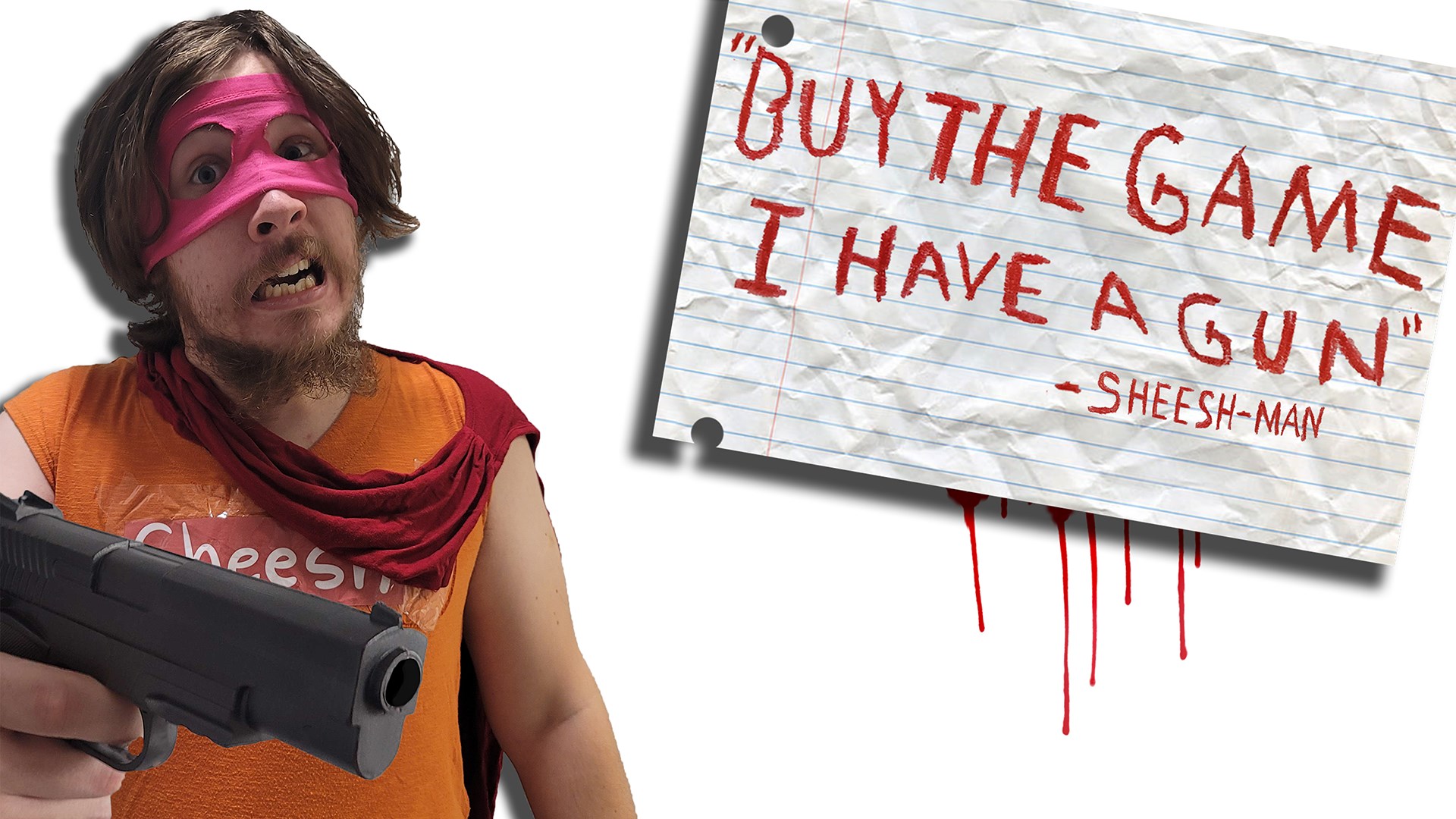 The title card of the game with Sheesh-Man on the side.