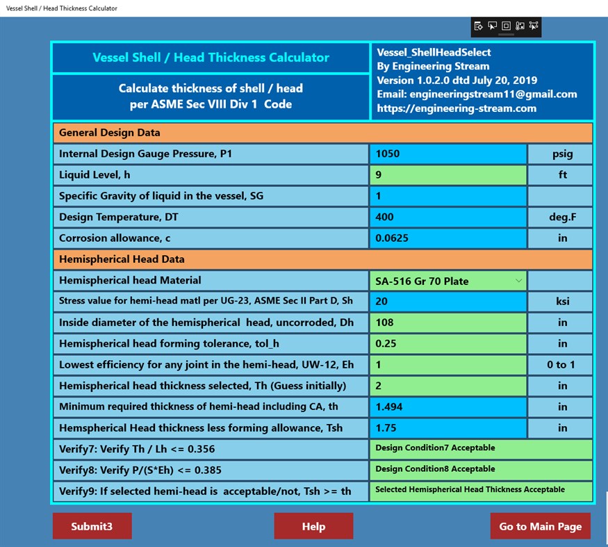 #3. Vessel Shell / Head Thickness Calculator (Windows) 来自: Engineering-Stream