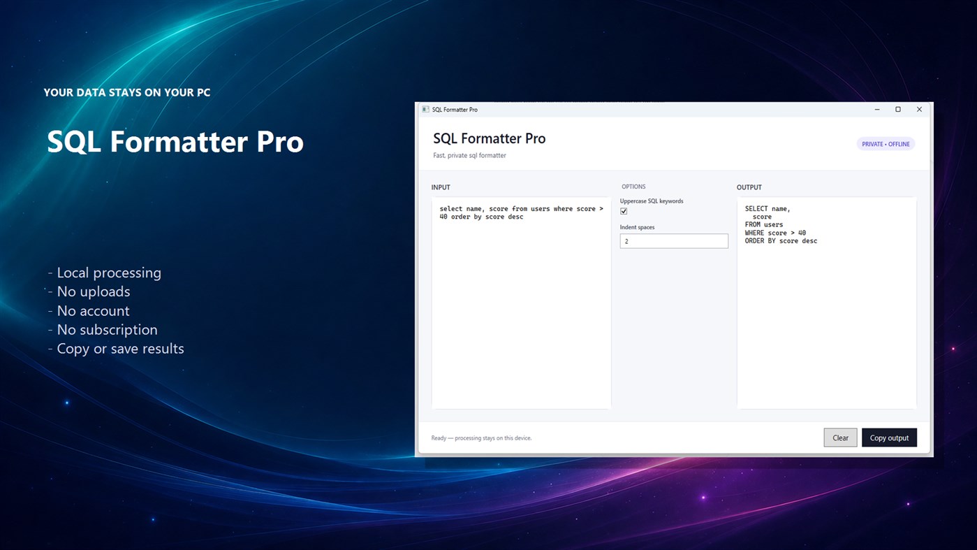 #3. SQL Formatter Pro (Windows) De: Luzala Studio