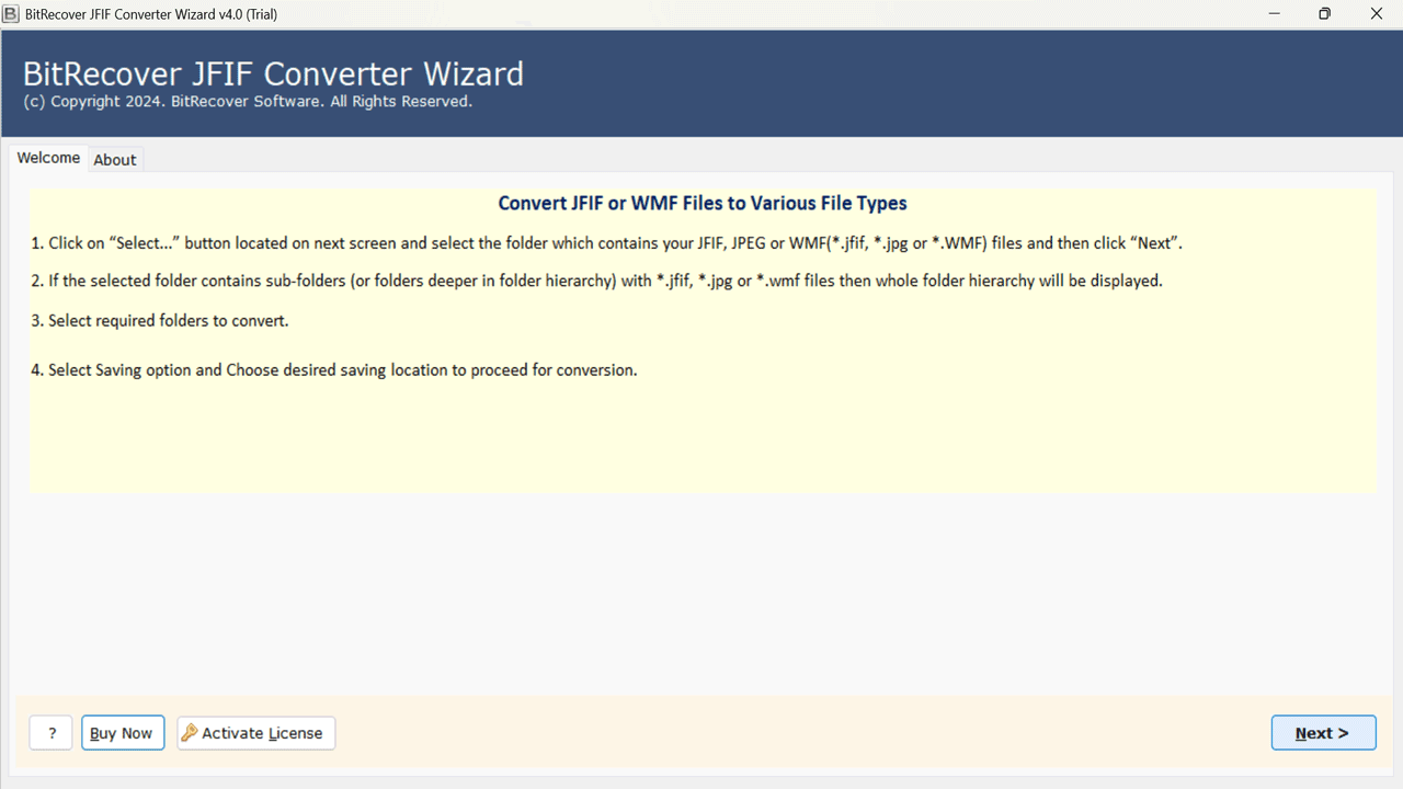 Snapshot 1 of BitRecover JFIF to Excel Converter