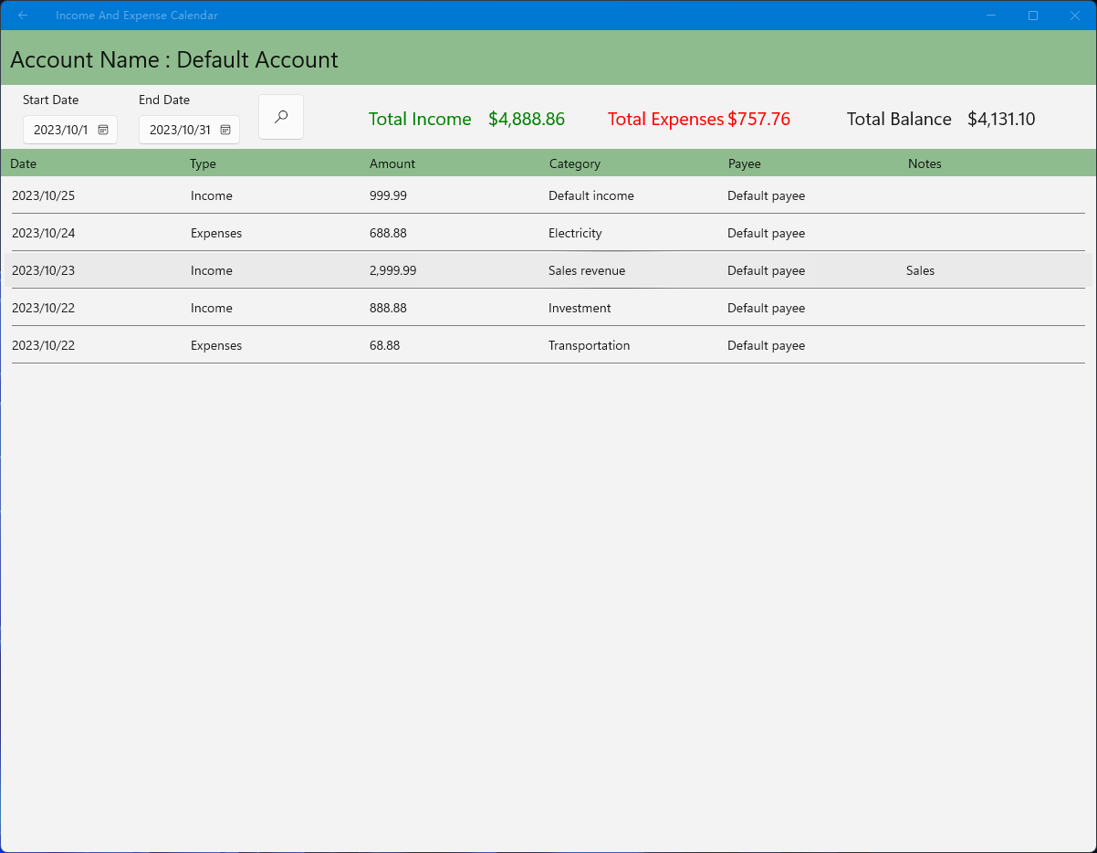 Income And Expense Calendar-Personal Finance - Microsoft Apps