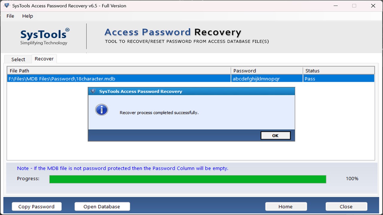 Snapshot 3 of SysTools Access Password Recovery