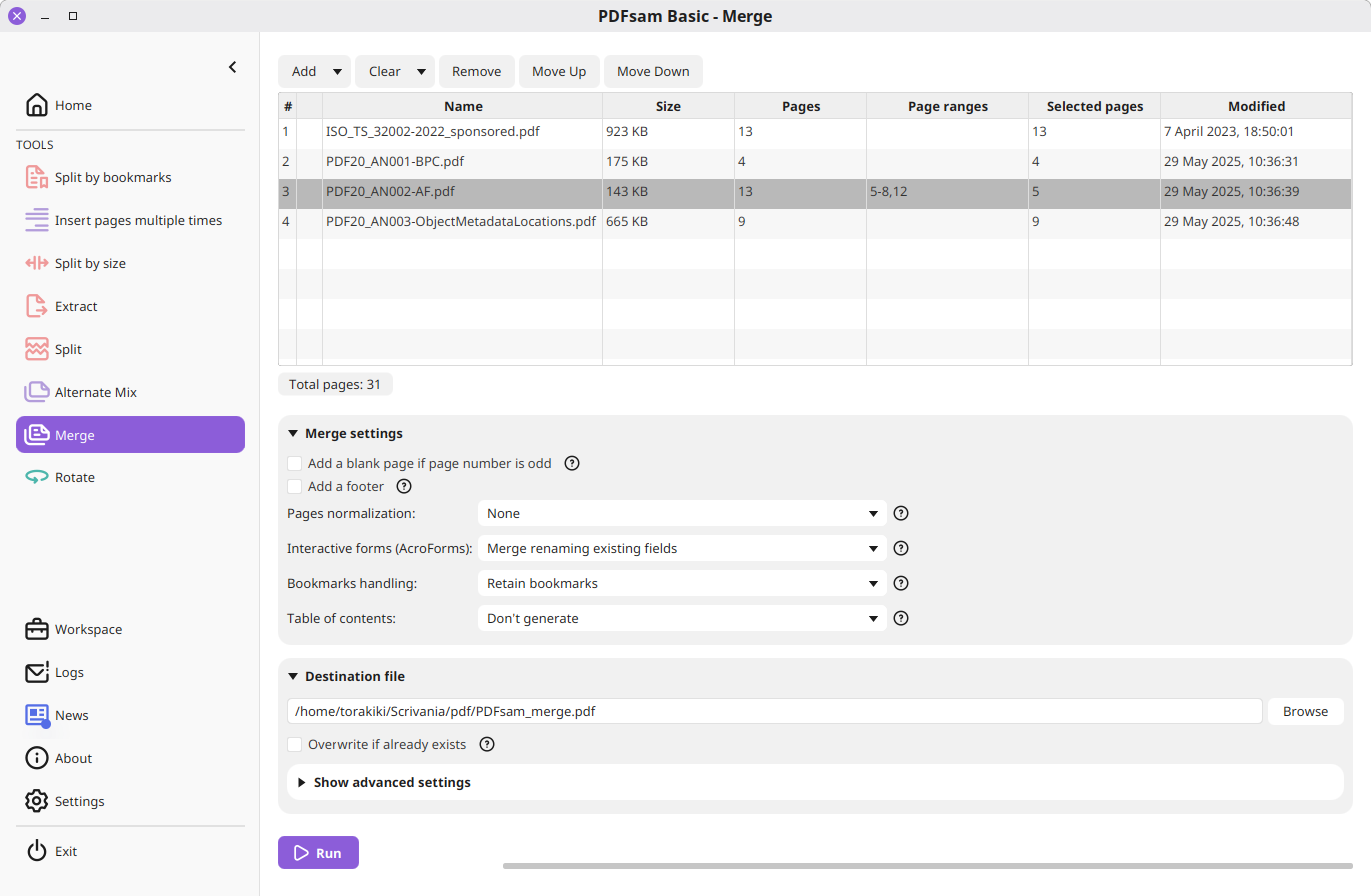 PDFsam Basic screenshot