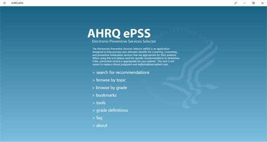 AHRQ ePSS screenshot 1