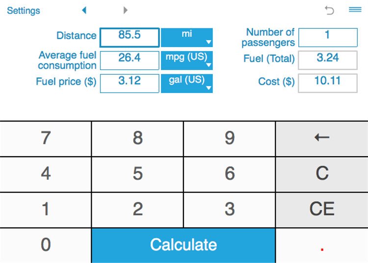 Trip fuel cost calculator - PC - (Windows)