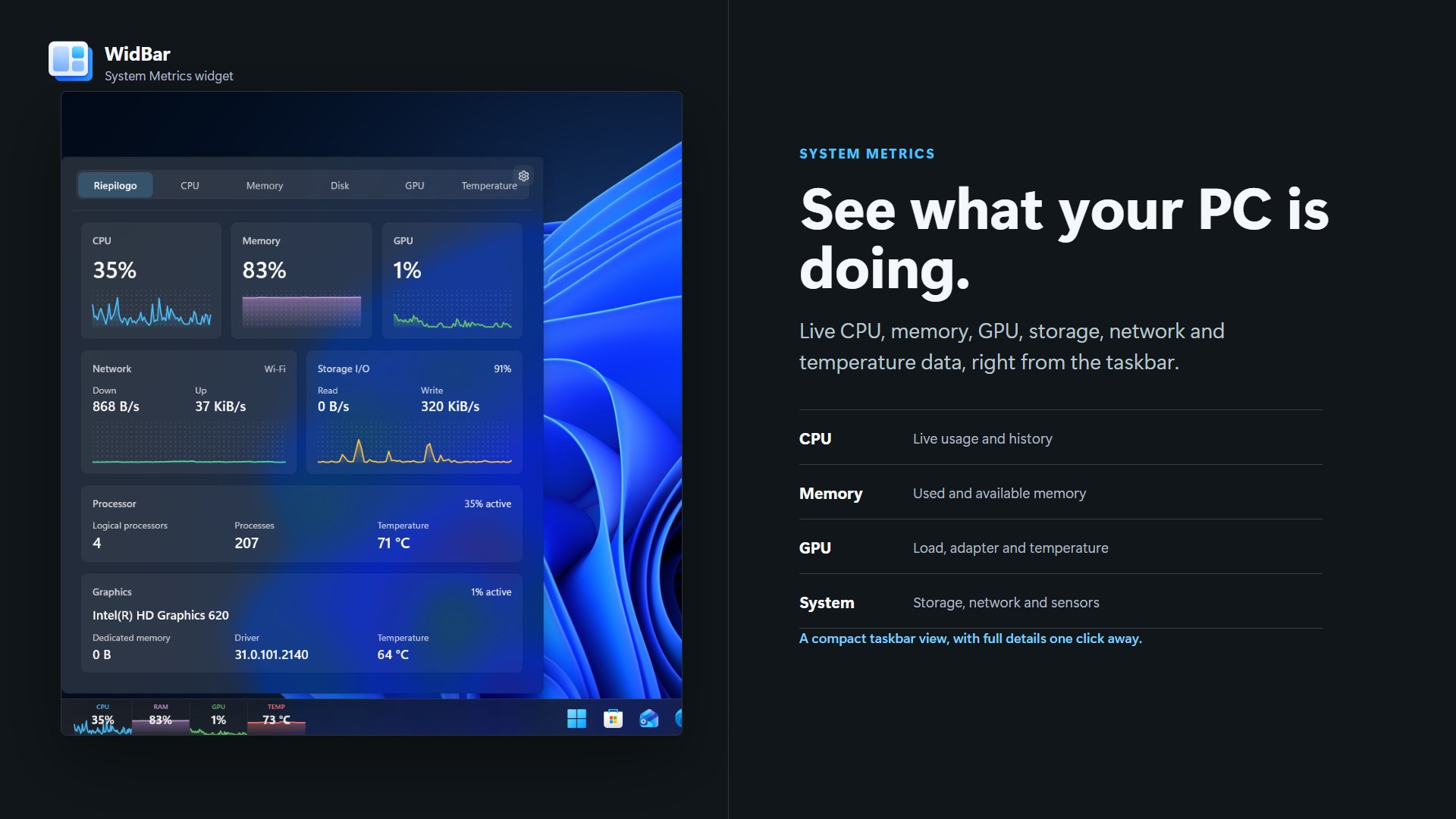 WidBar - Widget Taskbar system screenshot