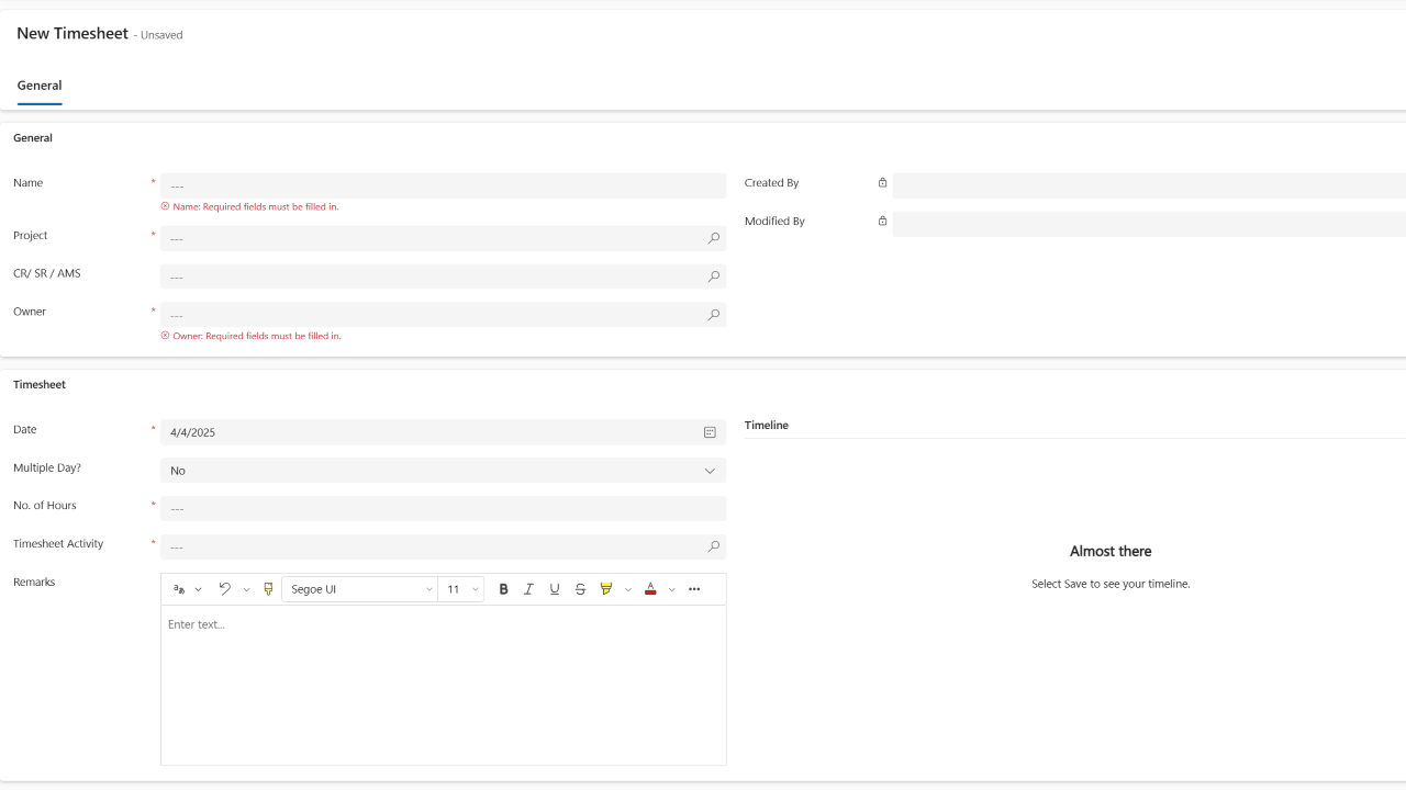Snapshot 1 of Timesheet App