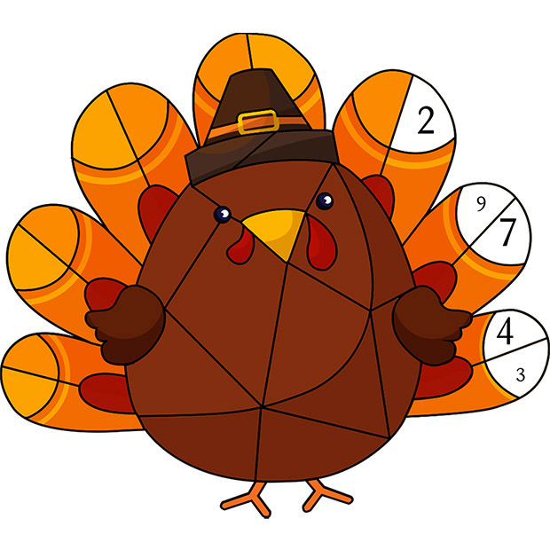 Thanks Giving Poly Art - Color by Number, Coloring Puzzle