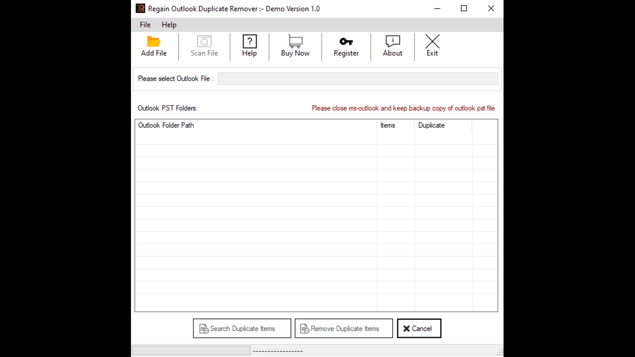 Snapshot 2 of Regain for Outlook Duplicate Remover