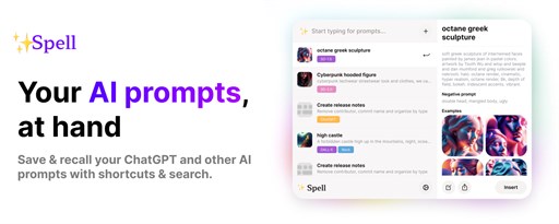 Spell – save & recall all your AI prompts marquee promo image