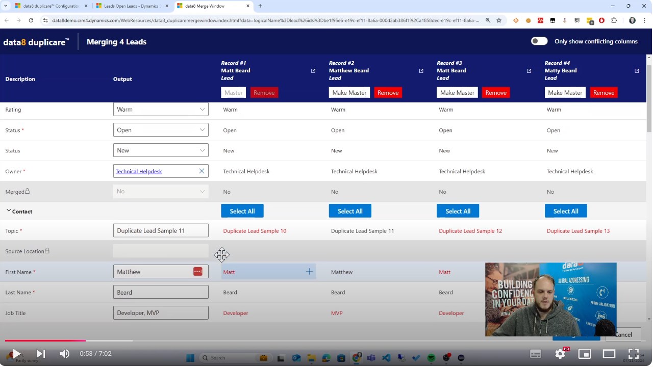 Snapshot 1 of Data8 Duplicare™ – Powerful Duplicate Detection & Data Deduplication for Microsoft Dynamics 365