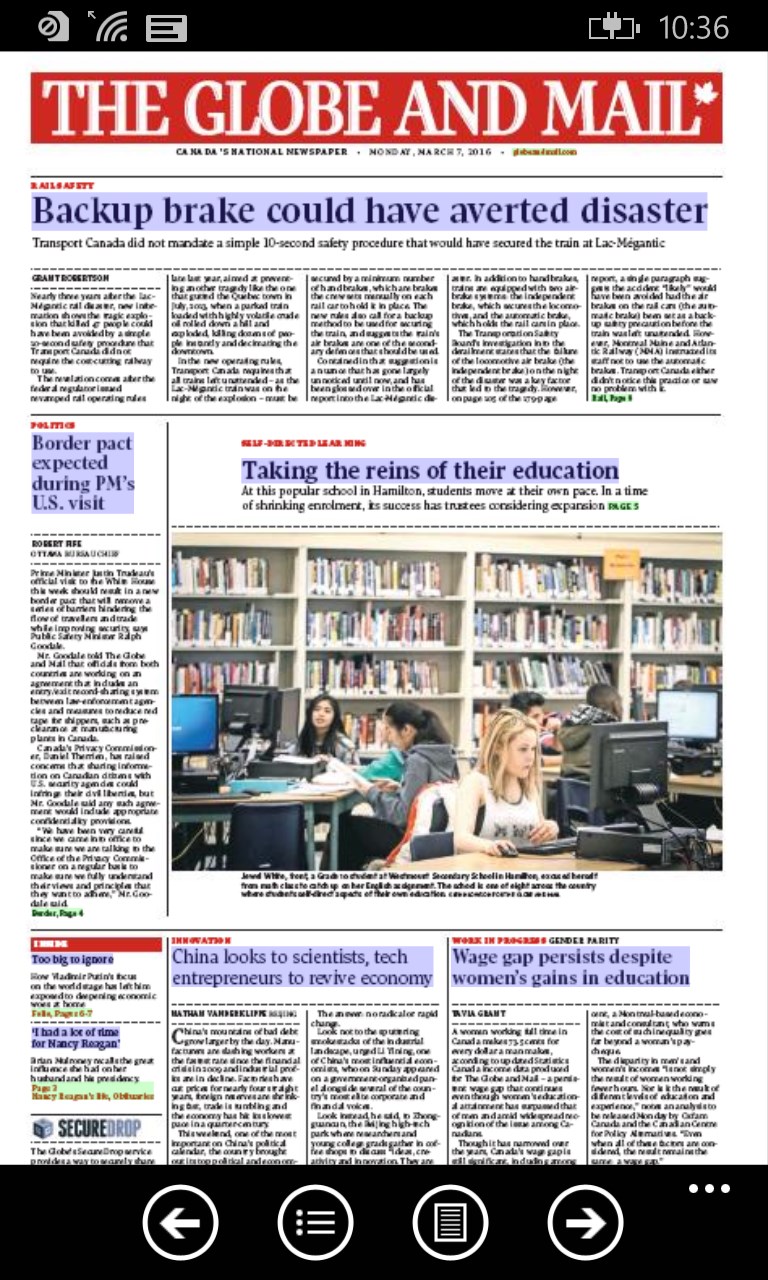 The Globe and Mail's Globe2Go ePaper service for Windows 10