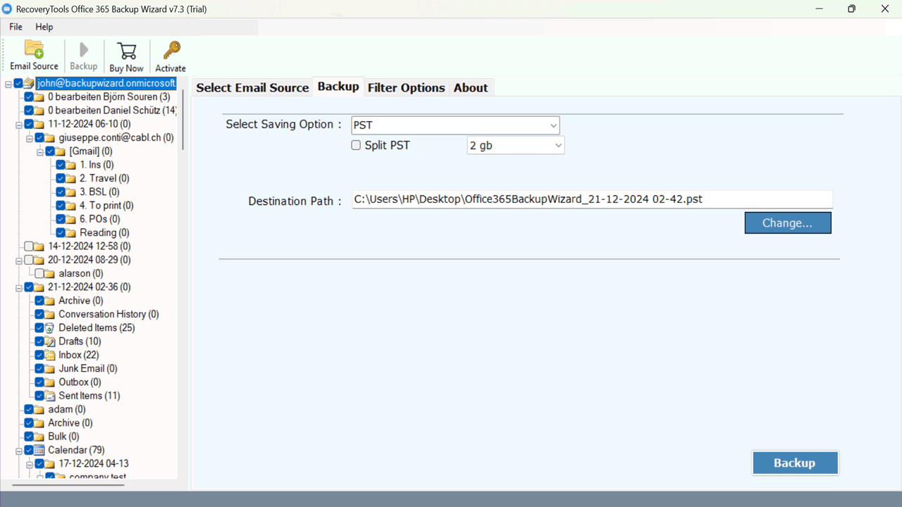 Snapshot 3 of RecoveryTools for Office 365 Backup Software