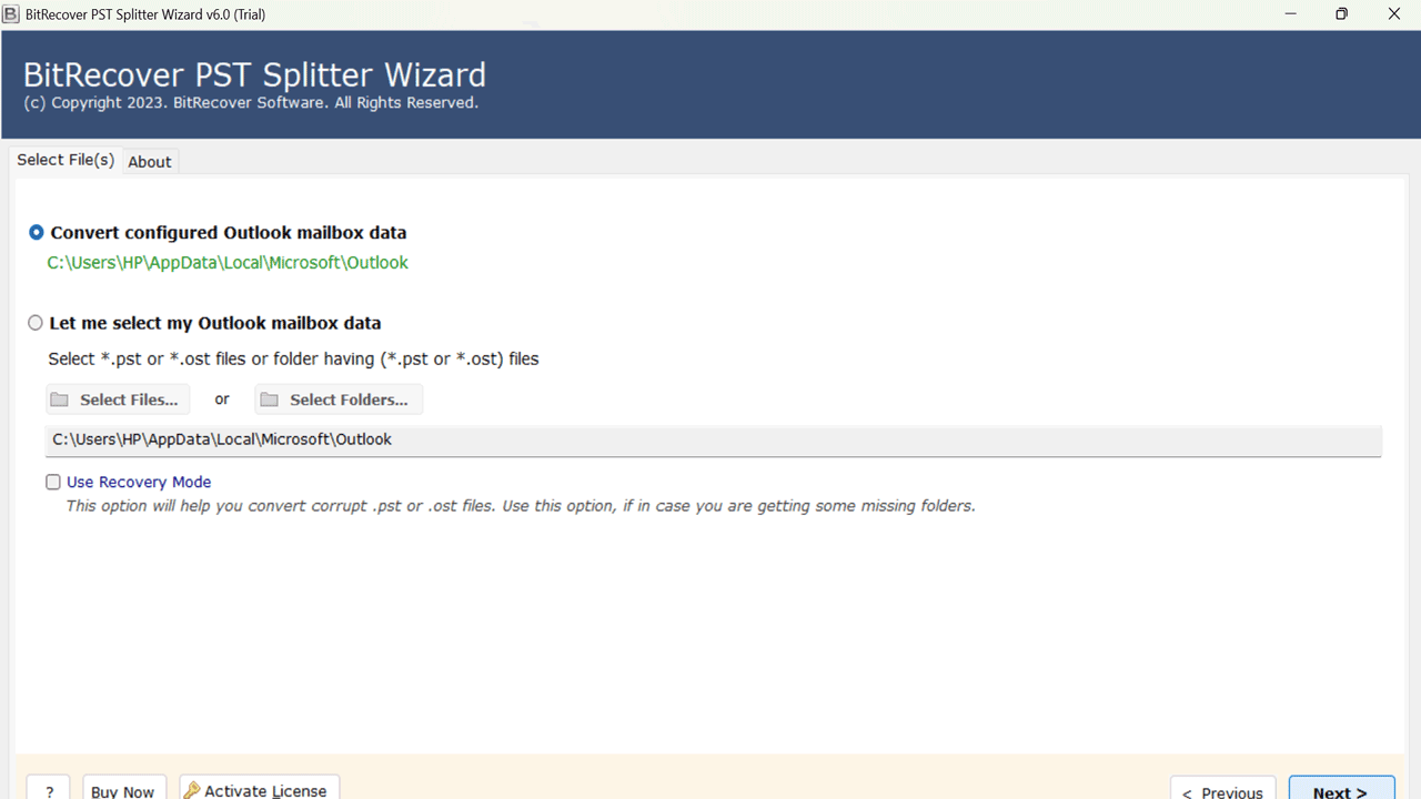 Snapshot 3 of BitRecover for PST Splitter