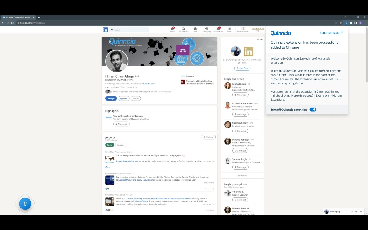 Quinncia Linkedin Extension